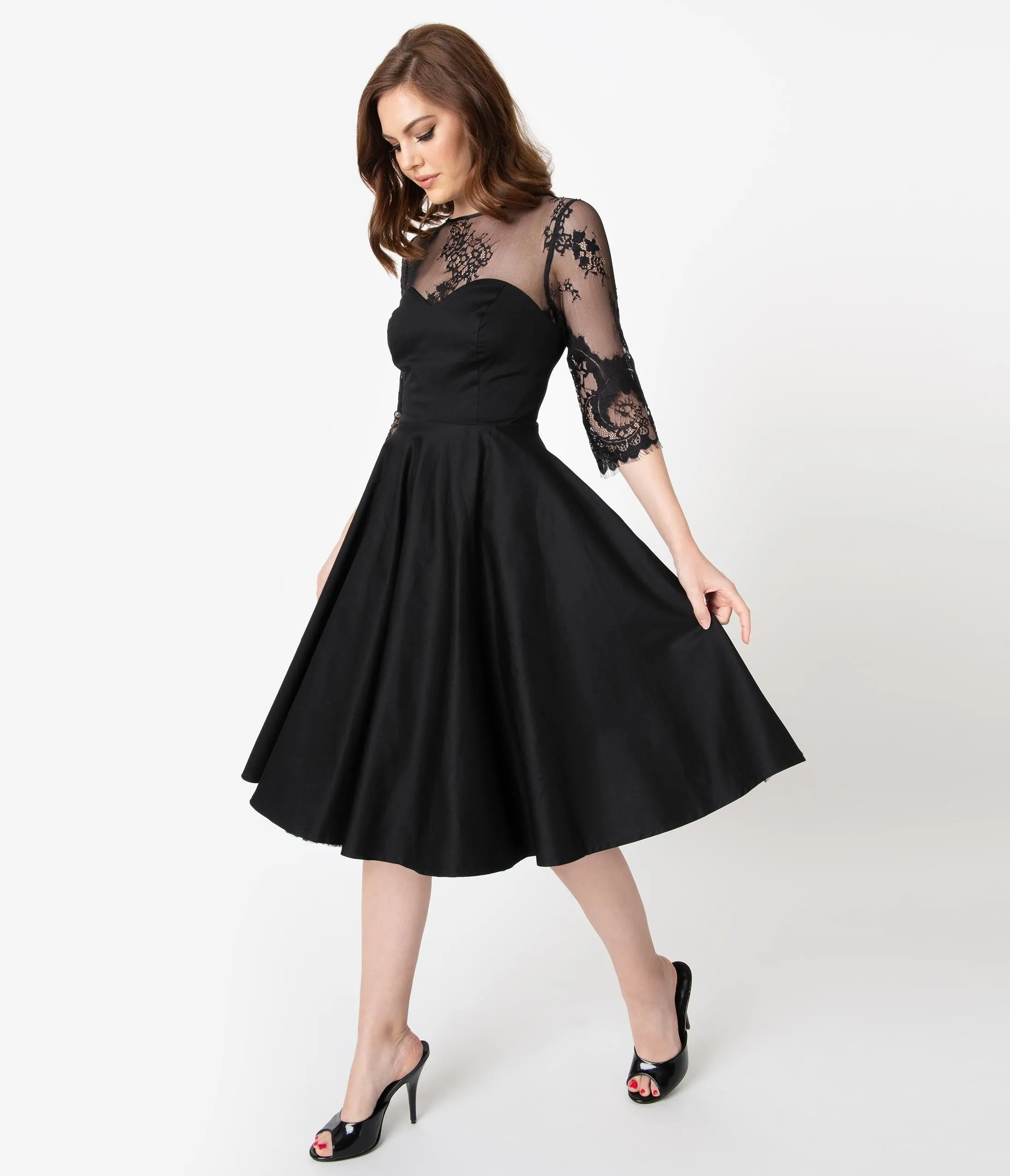 Vintage Diva 1950s Black Cotton & Lace Julia Swing Dress