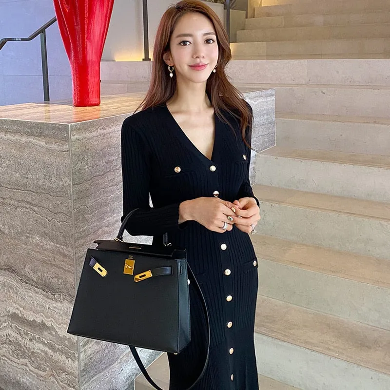 Vintage Korean Graceful Maxi Dress
