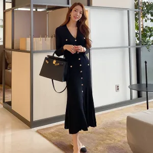 Vintage Korean Graceful Maxi Dress