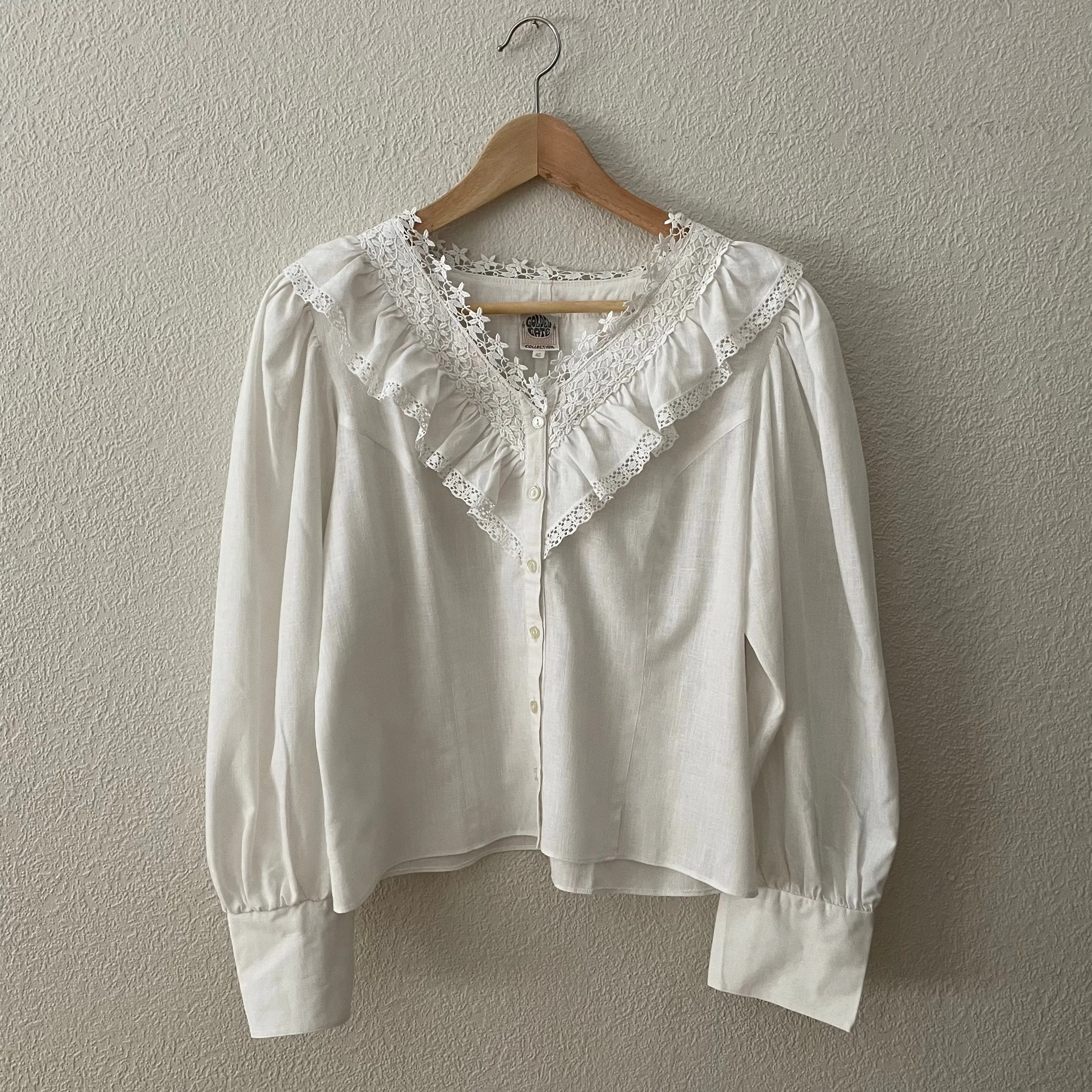 Vintage Lace Trim Blouse - Golden Bridge - Romantic