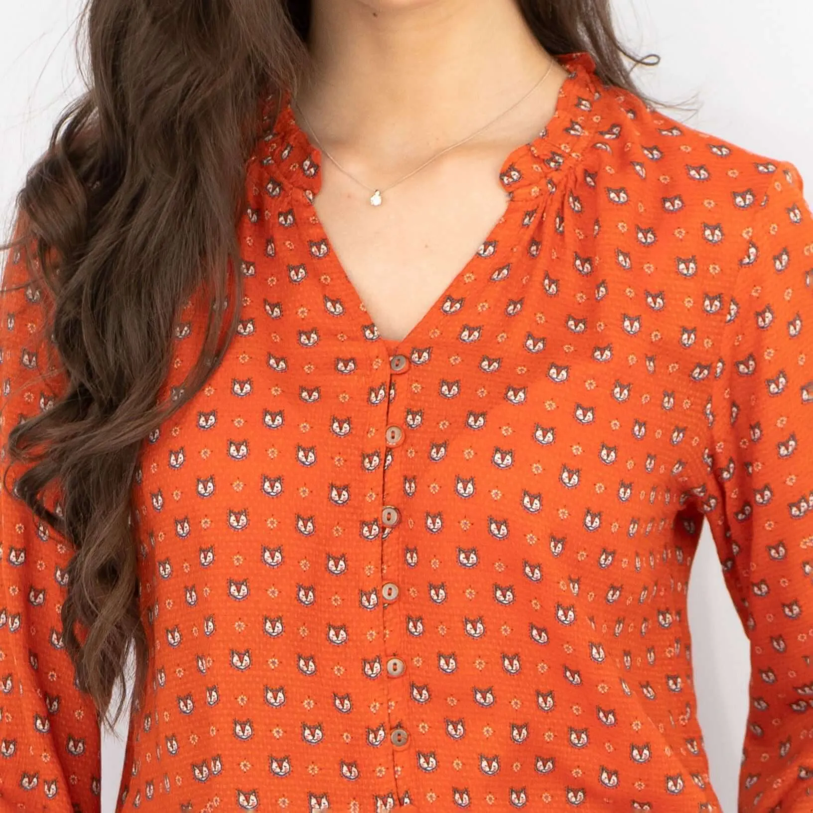 White Stuff Long Sleeve Rust Red Lightweight Animal Print Tops