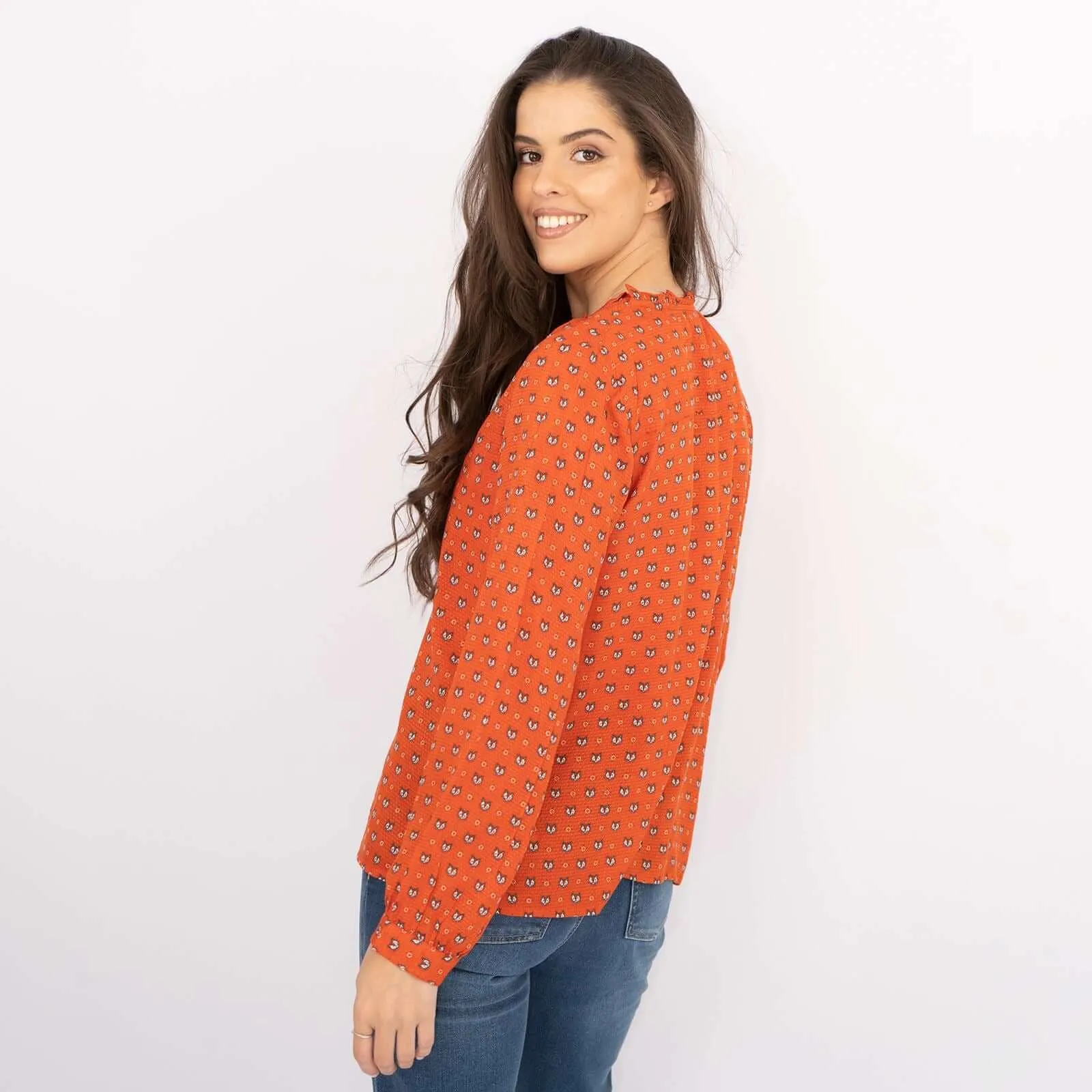 White Stuff Long Sleeve Rust Red Lightweight Animal Print Tops