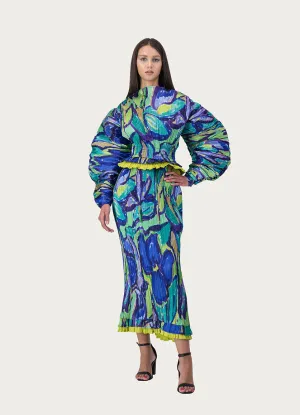Wild Bloom Plisse Blouse Blue Print
