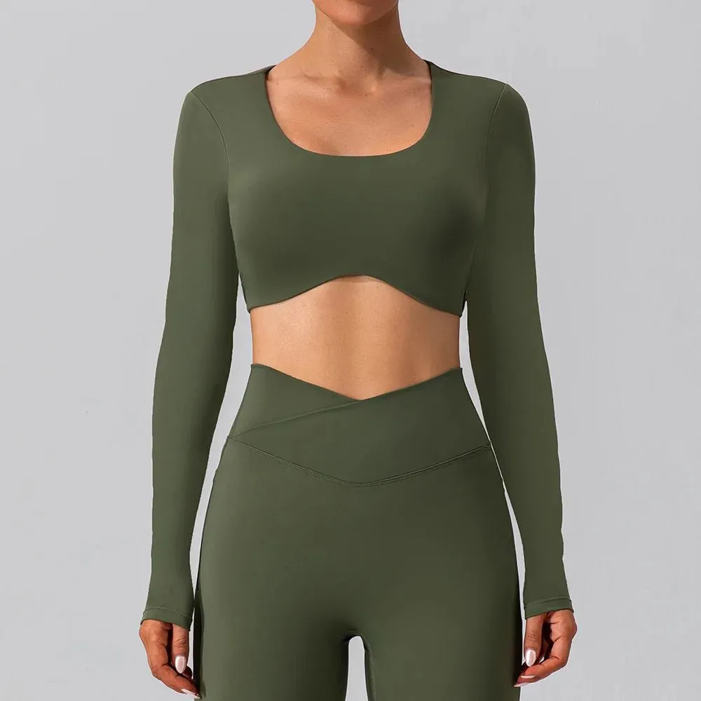 Women Breathable Workout Shirts Backless Long Sleeve Yoga Sport Bras Fitness Tops