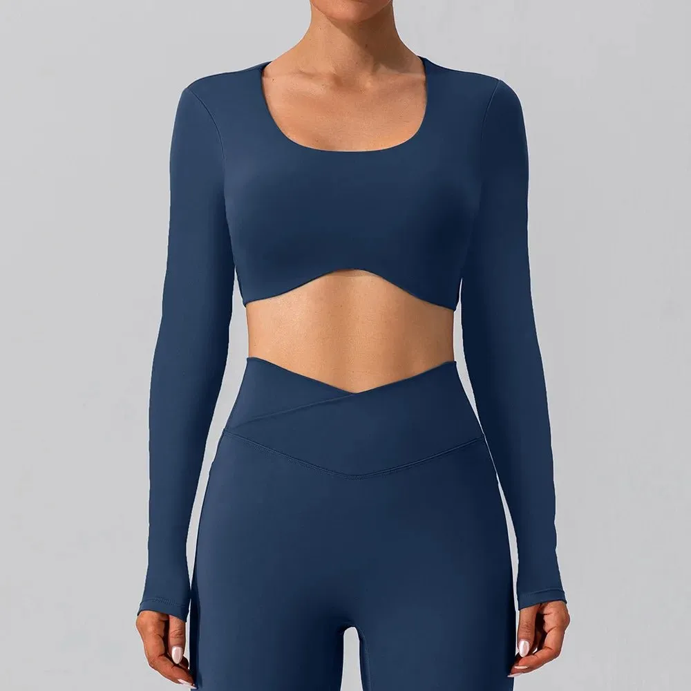 Women Breathable Workout Shirts Backless Long Sleeve Yoga Sport Bras Fitness Tops
