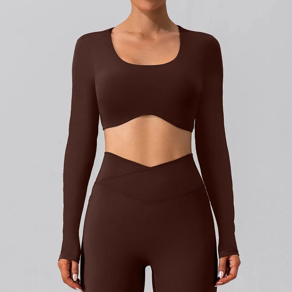 Women Breathable Workout Shirts Backless Long Sleeve Yoga Sport Bras Fitness Tops