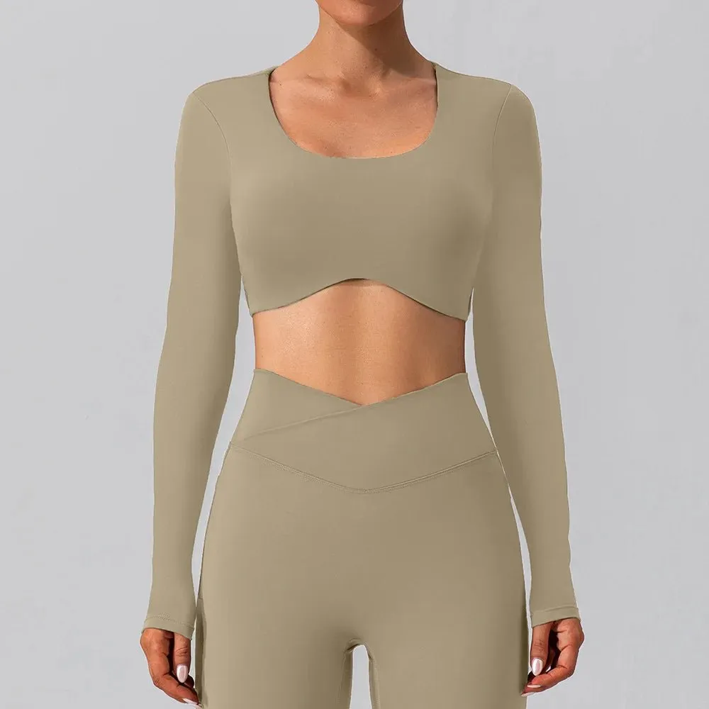 Women Breathable Workout Shirts Backless Long Sleeve Yoga Sport Bras Fitness Tops