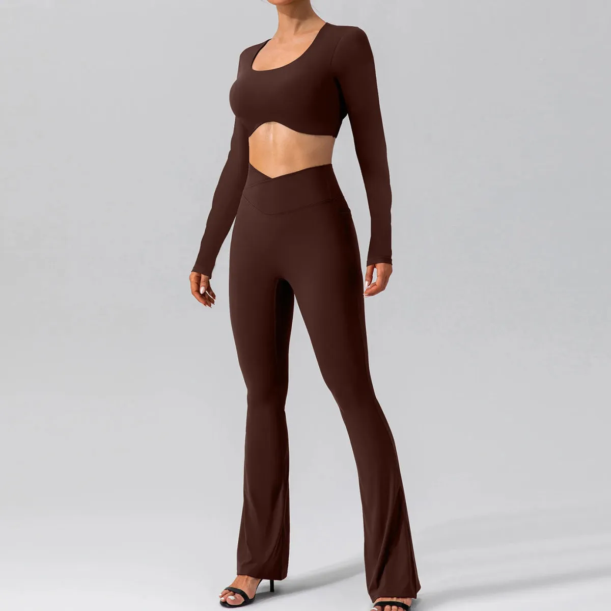 Women Breathable Workout Shirts Backless Long Sleeve Yoga Sport Bras Fitness Tops