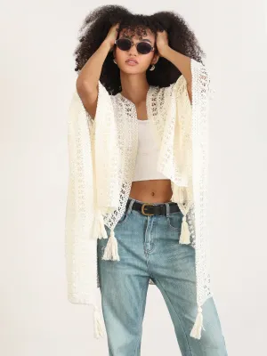 Women Solid Cream Asymmetric Top