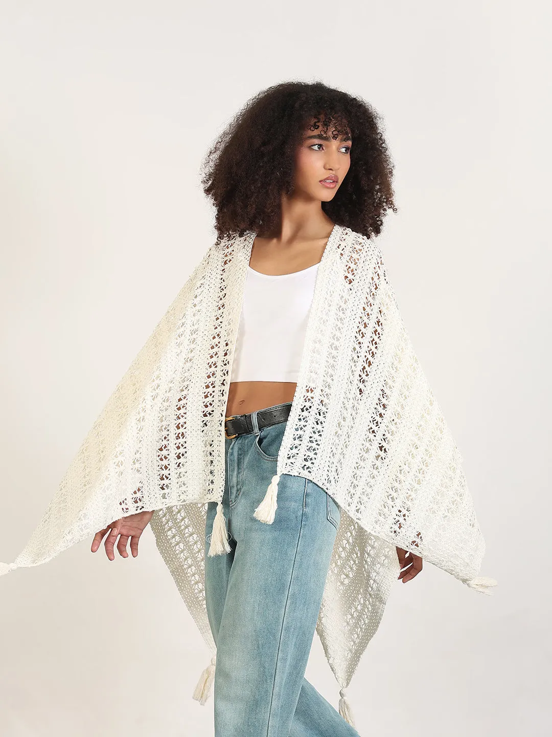 Women Solid Cream Asymmetric Top
