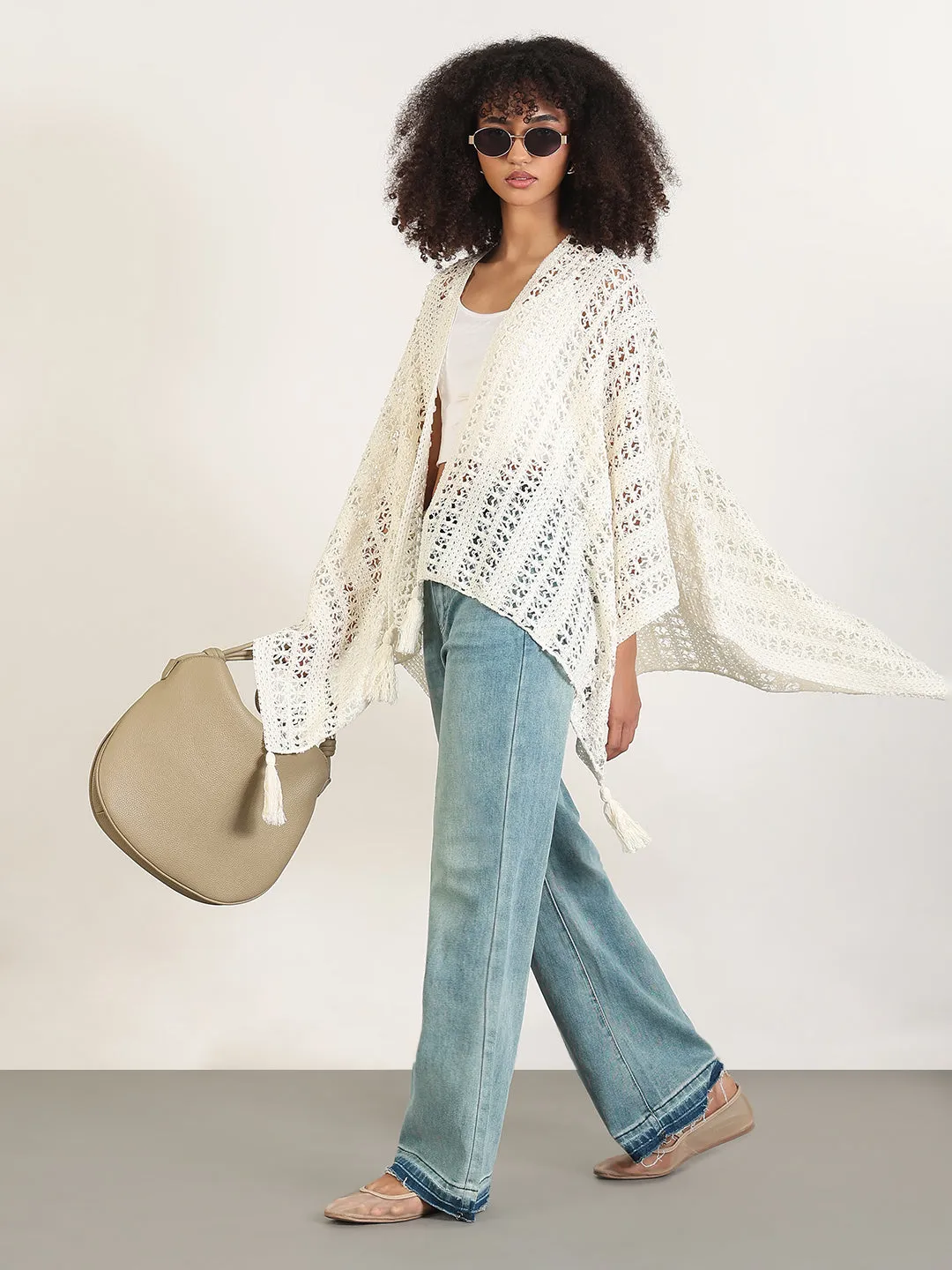 Women Solid Cream Asymmetric Top