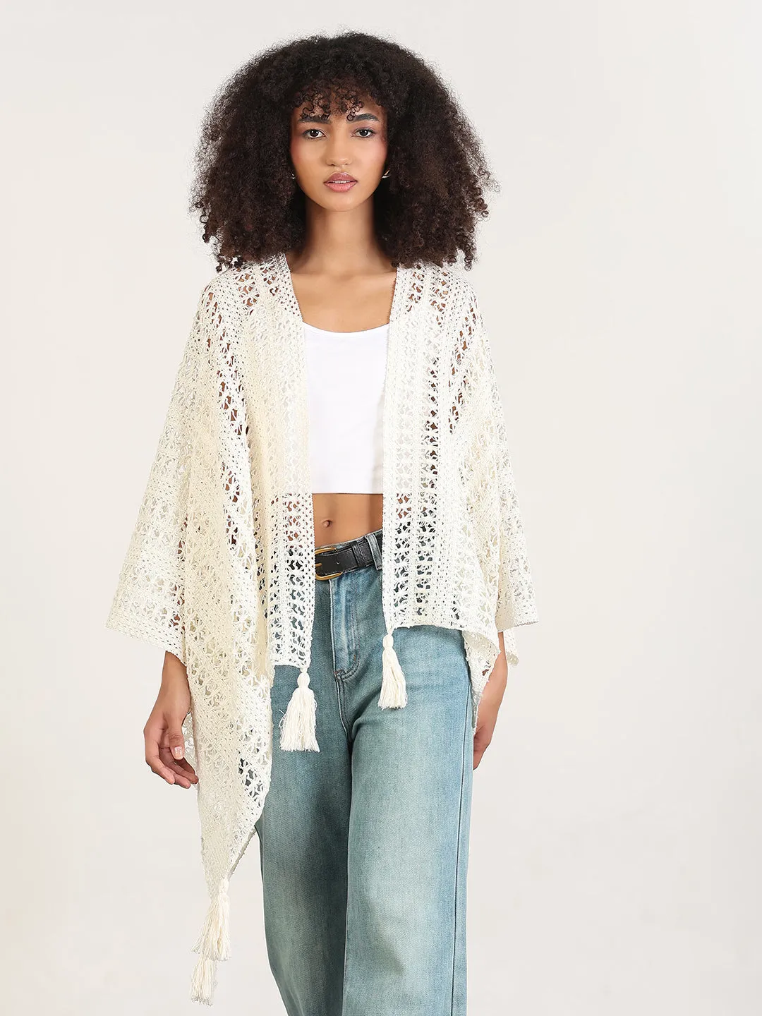 Women Solid Cream Asymmetric Top