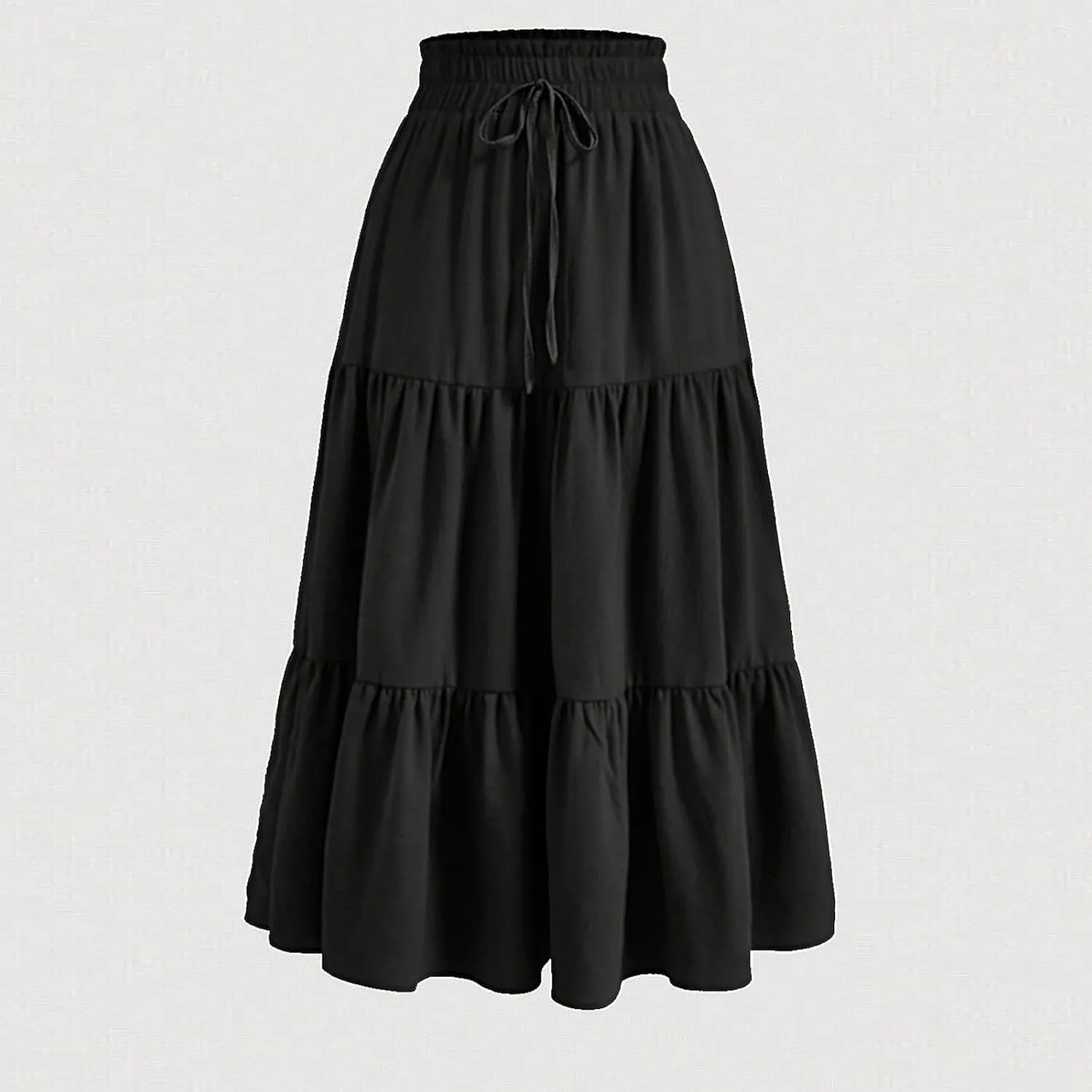 Women's High Waisted Skirt 2025 Solid Floral Print A-Line Skirt with Elastic Tie Waist Flowy Casual Beach Midi Skirt