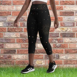 Women's star print black capri