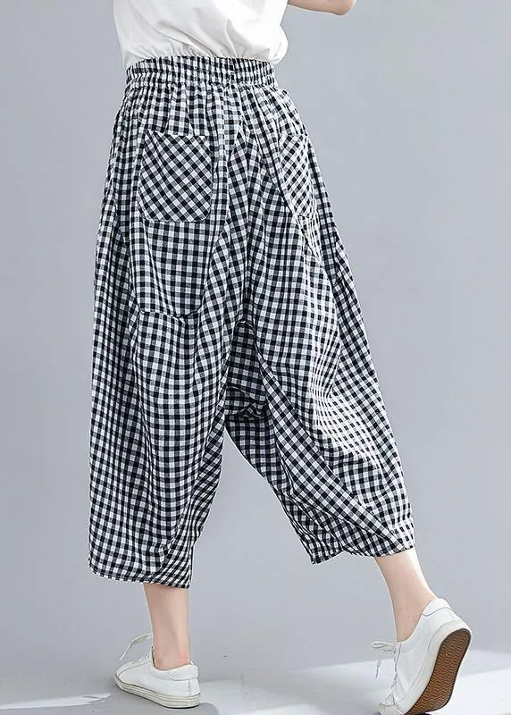 Women's Stitched Black Plaid Large Casual Capris