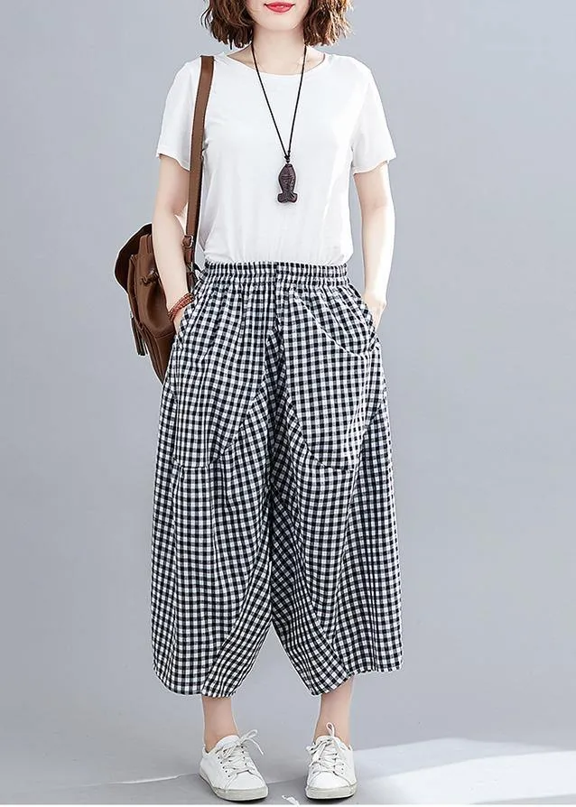 Women's Stitched Black Plaid Large Casual Capris