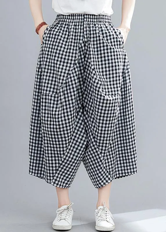 Women's Stitched Black Plaid Large Casual Capris