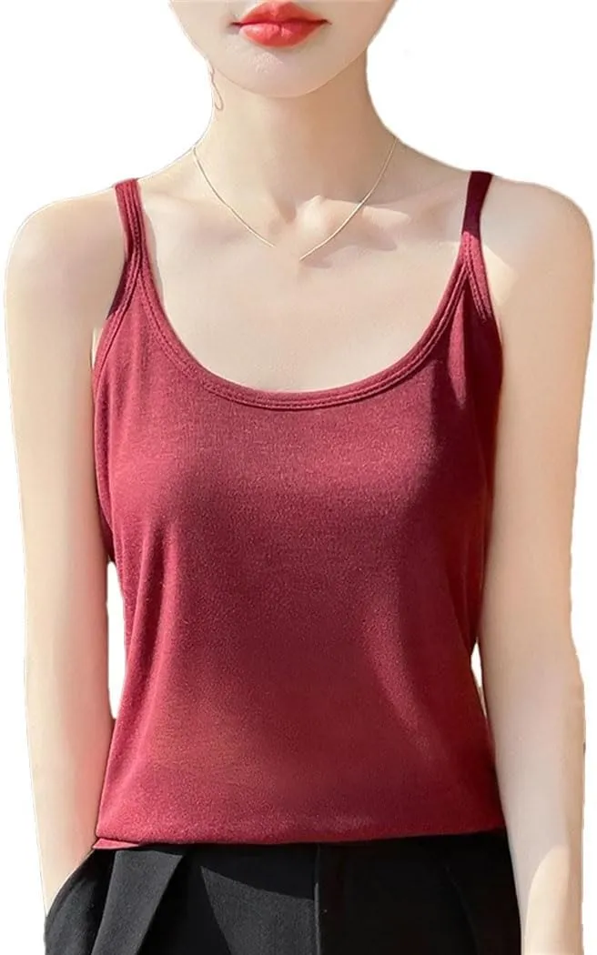 Womens Summer Camisole Vest French Satin U Neck Thin Knitted Sexy Base Layer Camisole Vest