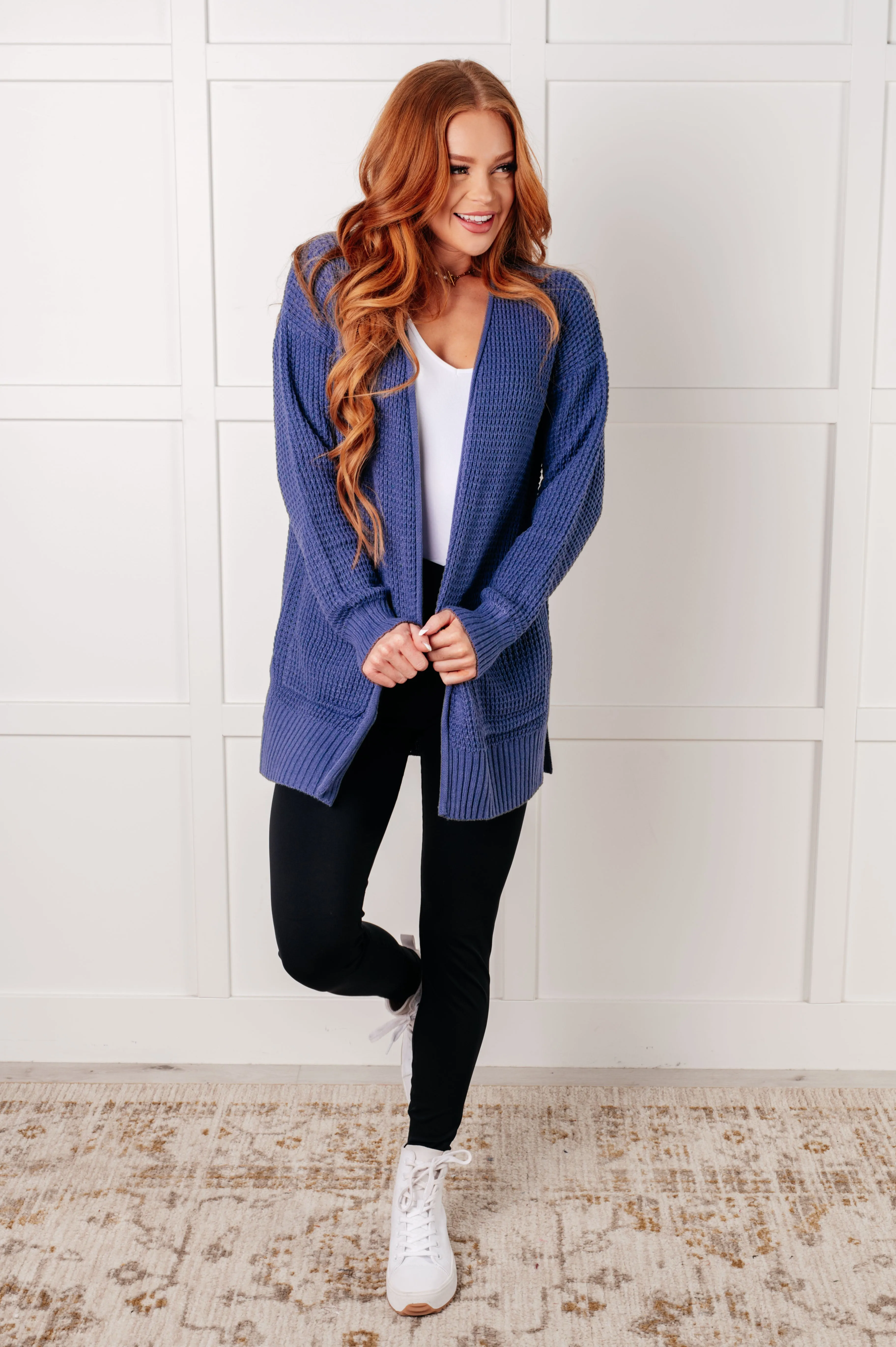 Zenana Everything Layer Waffle Knit Open Front Cardigan in Marlin
